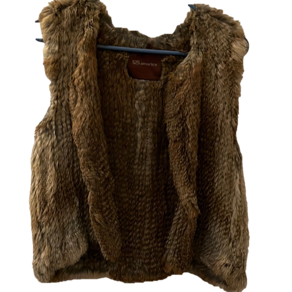 525 America Brown Fur Vest with Shaggy Texture and Open Front